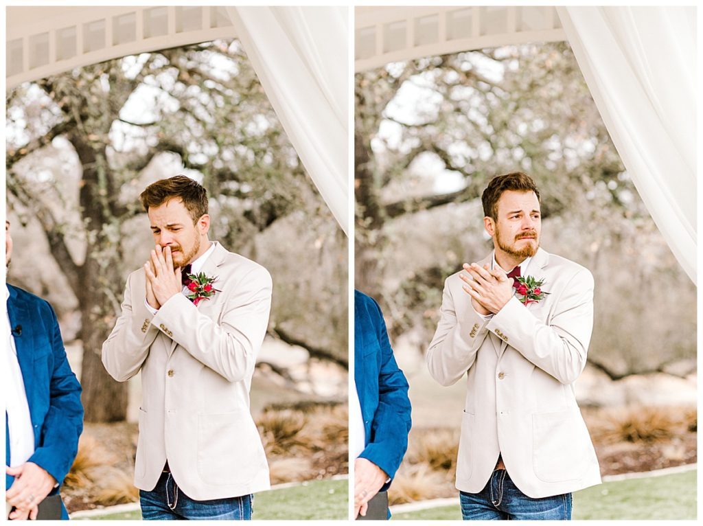 groom cries as bride walks down the aisle at kendall point